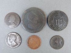 A small cachet of copper coins to include a 1790 Edinburgh halfpenny and two George II farthings of