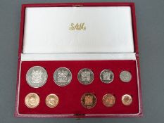 A cased 1974 South African coin set including gold 2R and 1R coins,