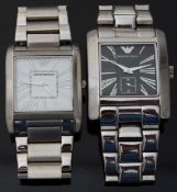 Two Emporio Armani gentleman's wristwatches one with subsidiary seconds dial and black face and