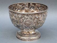 A Victorian hallmarked silver embossed bowl, Birmingham 1898 maker Henry Williamson Ltd,