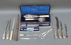 A quantity of mainly hallmarked silver handled/ferruled cutlery including King's pattern examples