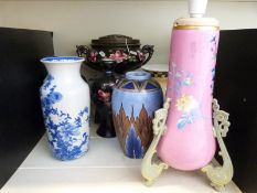 Four vases to include Clews Chameleon and a pair of Chinese examples together with three black