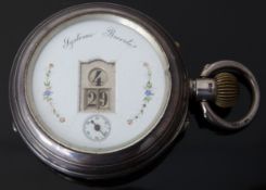 Systeme Brevete hallmarked silver cylinder digital pocket watch with with floral decoration