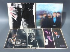 Six Rolling Stones LPs including a zip cover Sticky Fingers with insert in VG+ condition,