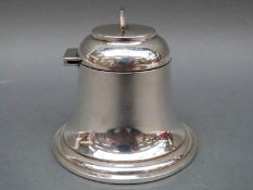 A George V novelty hallmarked silver inkwell formed as a bell, Birmingham 1912,