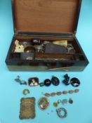 A jet cameo, jet brooch in the form of an anchor, sunstone bracelet, oriental buttons, silver rings,