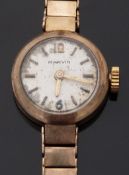 Marvin 9ct gold ladies wristwatch with gold hands and baton markers, on 9ct gold bracelet,