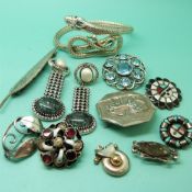 A silver Arts and Crafts brooch, Austro-Hungarian brooch, quartz, pearl and cubic zirconia earrings,