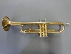 A cased Yamaha trumpet