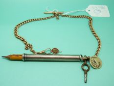 A 9ct gold graduated double Albert (33g) with receipt from 1923 and watch key,