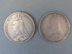 Two 1889 Jubilee head Victorian crowns