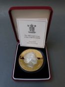 Cased and certificated silver proof gold plated £10 coin, 155.
