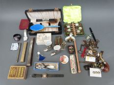 A quantity of collectables to include watches, pens, cased guilloche enamel brush, penknives,