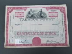 Approximately 100 'Abacus Fund' USA share certificates,