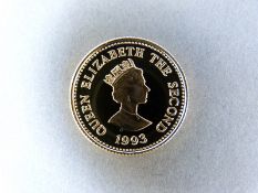 A cased 1993 Alderney £25 22ct gold coin, 8.