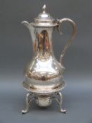 A Victorian hallmarked silver spirit kettle on stand with burner,