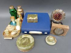 A retro Smith-Corona Calypso blue typewriter and a quantity of other retro items including onyx,