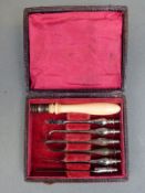 A cased early 20thC turned ivory handled multi tool manicure set,