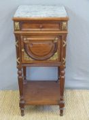 A 19thC continental gilt metal mounted marble topped pot cupboard with single drawers and cupboard