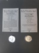 Two Canadian Royal Mint silver maple leaf five dollar coins,