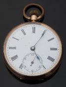 Continental 14ct gold gentleman's open faced keyless winding pocket watch with Roman numerals,