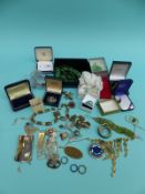 A collection of jewellery to include silver and marcasite earrings, agate necklaces,