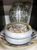 Five pieces of Bourne Denby Glyn Colledge ceramics including a large jug,