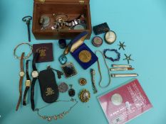 Hallmarked silver pencils, white metal and yellow metal Victorian brooches, costume jewellery,