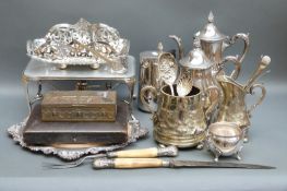 A quantity of silver plated ware including warmer, cheese board,