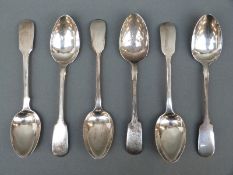 A set of six hallmarked silver spoons, Exeter 1839 maker Robert Williams, weight 110g,