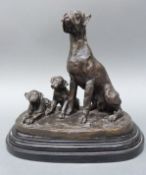 Barie bronze of a boxer dog and two puppies,