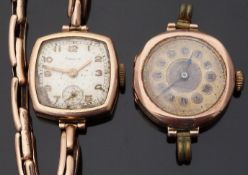 Pinnacle 9ct gold ladies wristwatch with subsidiary seconds dial and Arabic numerals,