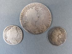 A William and Mary 1689 halfcrown, NF, together with two William III sixpences,
