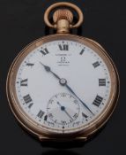Omega for Parsons Ltd of Bristol, gold plated pocket watch with Roman numerals,