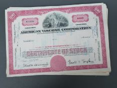 Approximately 100 American Viscose Corporation USA 100 share certificates,