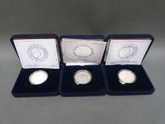 Three cased 2003 silver proof coronation anniversary crowns with certificates