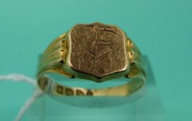 An 18ct gold signet ring, Chester 1906, weight 3.