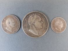 A William IIII 1836 halfcrown, F, together with an 1834 shilling and sixpence,