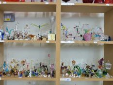 A collection of glass animals including Murano/Venetian, filigree baskets and parasols,