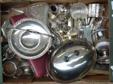 A collection of hallmarked silver and silver plated items to include cut glass claret jug,