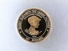 A cased 1995 Barbados 14ct gold proof 10 dollar coin, 7.