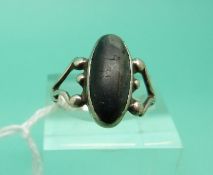 A Danish silver ring set with a cabochon by Georg Jensen (Size L)