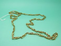 A 9ct gold necklace made up of cage links, 34.4g.