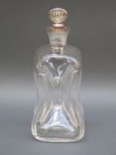 A Victorian hallmarked silver collared glug decanter with silver plate and mother of pearl