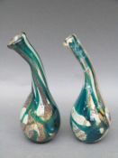 A pair of Mdina glass vases with waisted necks