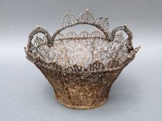 A white metal gilt filigree basket with all over pierced decoration, diameter 13.