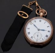 Dennison gold plated keyless winding pocket watch with subsidiary seconds dial, blued hands,
