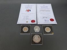 Three cased Lifetime of Service silver crowns together with a 1994 Queen Mother Barbados 1 dollar,