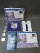 Six commemorative five pound crowns including a possible silver Trafalgar example,