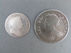 Queen Anne 1709 halfcrown together with a George I SSC shilling 1723